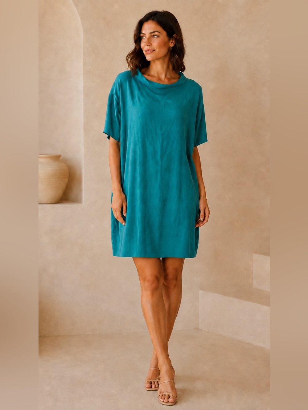 COS Teal turquoise cupro cotton Benetian collar Short dress sz 10